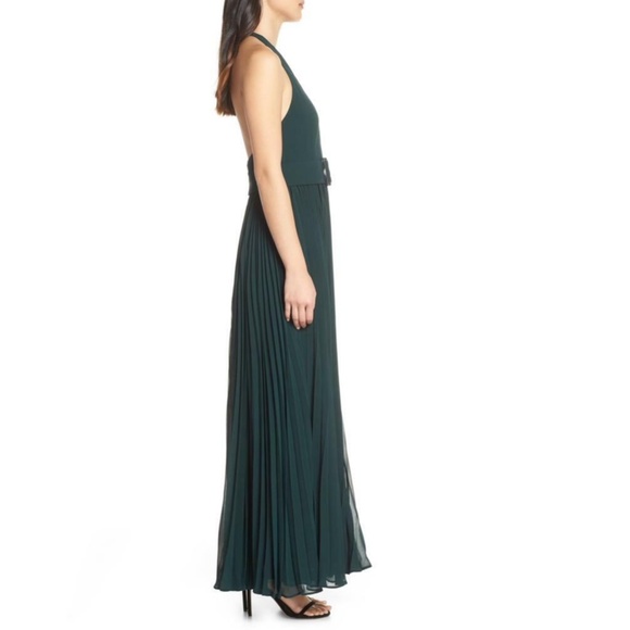 NEW Fame & Partners FOREST GREEN The Felice HALTER Pleated BELT Evening GOWN 10 - Picture 10 of 16